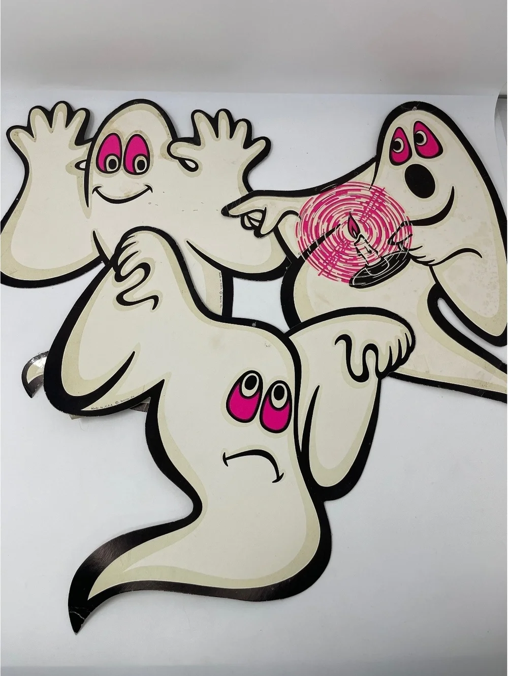 Vintage Beistle Halloween Ghost Paper Die Cut Window Wall Cutouts Set of 3 Pink